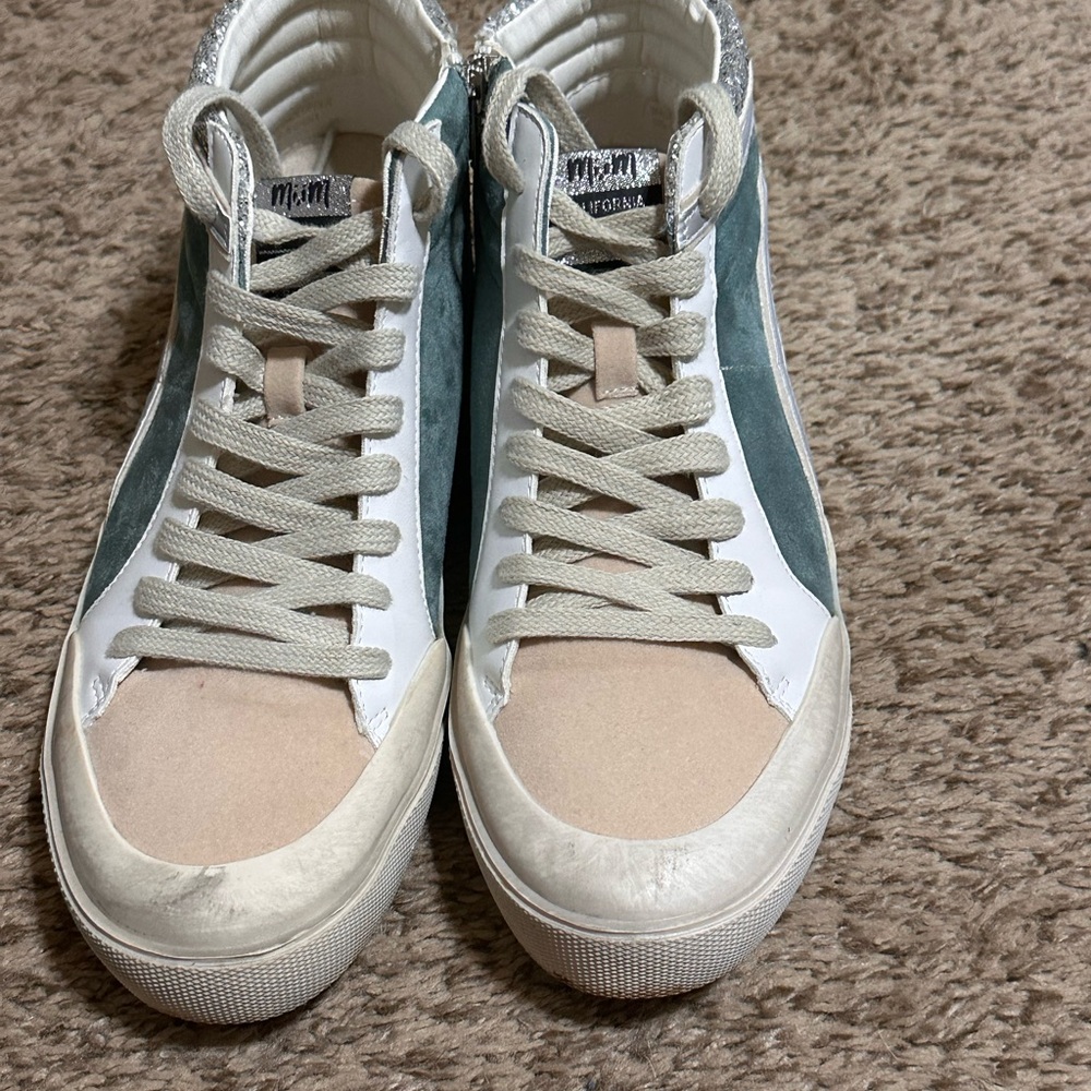 Mi.iM Sage Green and Cream High-Top Sneakers with Silver Heel